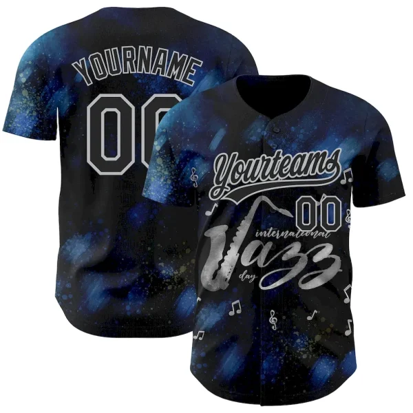 Custom Black Gray 3D Pattern Design International Jazz Day Authentic Baseball Jersey CHK_42472520