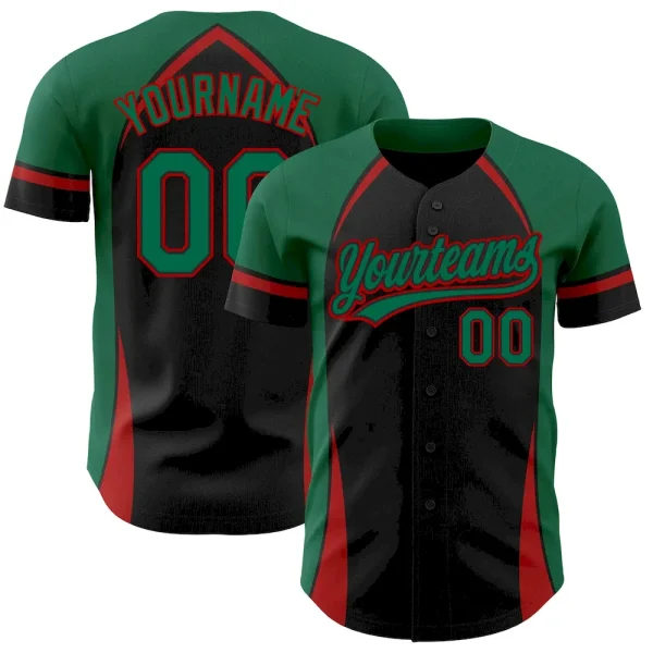 Custom Black Kelly Green-Red 3D Pattern Design Curve Solid Authentic Baseball Jersey BDV_73298121