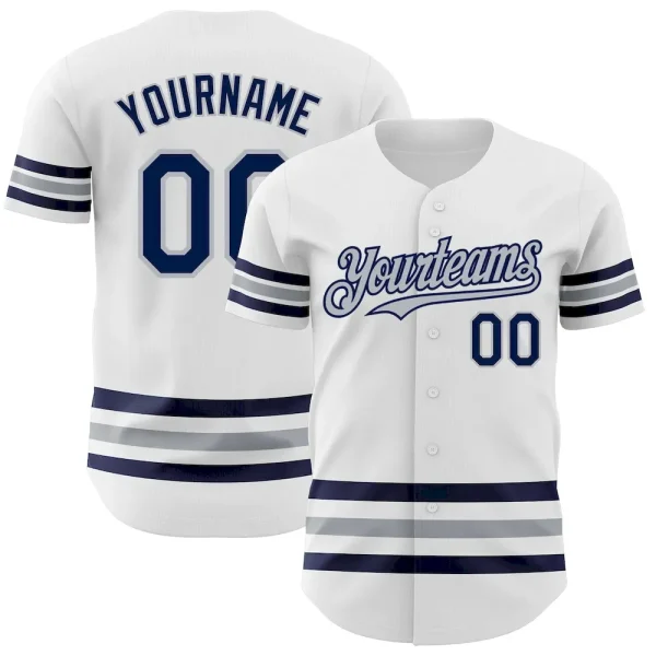 Custom White Navy-Gray Line Authentic Baseball Jersey ESX_15996612