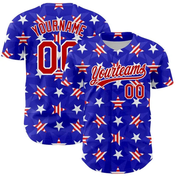 Custom Royal Red-White 3D American Flag Patriotic Authentic Baseball Jersey DEQ_95228036