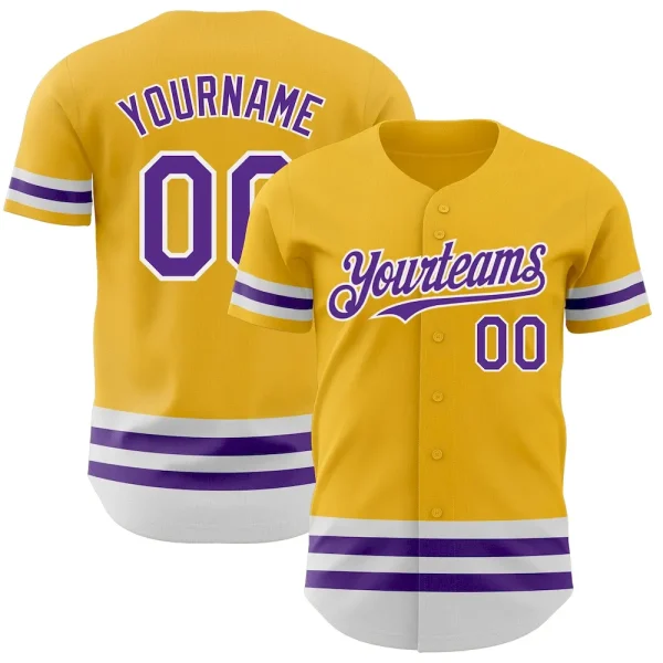 Custom Gold Purple-White Line Authentic Baseball Jersey CIK_74440734