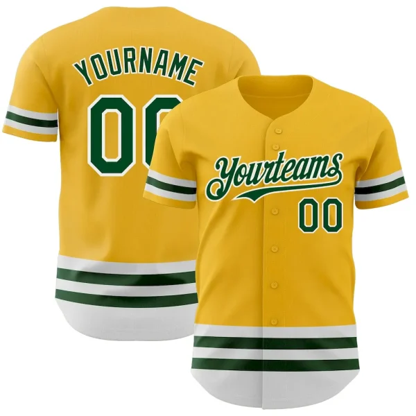 Custom Gold Green-White Line Authentic Baseball Jersey CLY_70130669