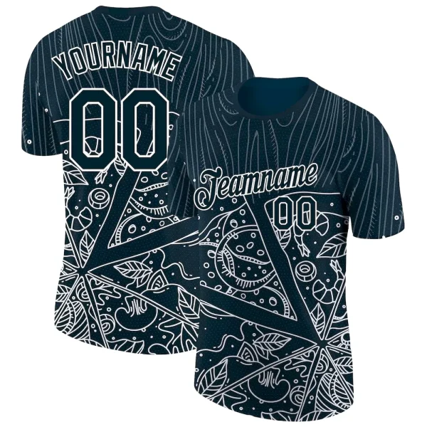 Custom Navy White 3D Pattern Design Food Pizza Performance T-Shirt LQS_12432161