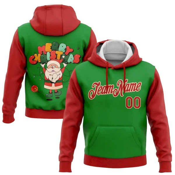 Custom Stitched Grass Green Red-Cream Funny Christmas 3D Sports Pullover Sweatshirt Hoodie CJT_55592887