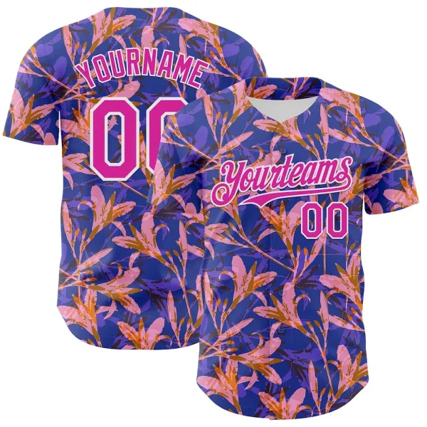 Custom Purple Deep Pink-White 3D Hawaii Tropical Flower Authentic Baseball Jersey CEP_24132169