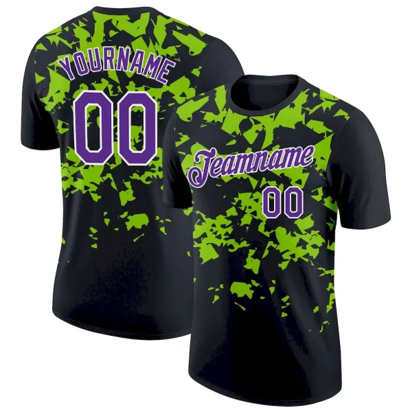 Custom Black Purple-Neon Green 3D Esports Performance T-Shirt FLZ_59978576