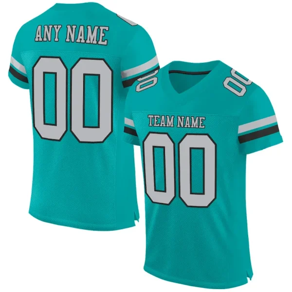 Custom Aqua Gray-Black Mesh Authentic Football Jersey CIN_77578369