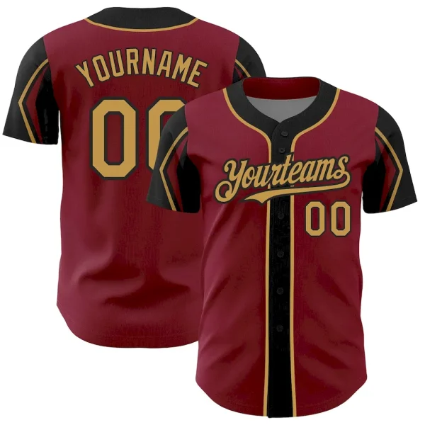 Custom Crimson Old Gold-Black 3 Colors Arm Shapes Authentic Baseball Jersey LMQ_96568752