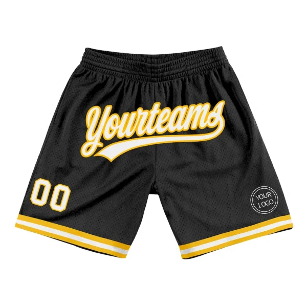 Custom Black White-Gold Authentic Throwback Basketball Shorts AIS_90867550