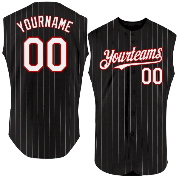 Custom Black White Pinstripe Red Authentic Sleeveless Baseball Jersey ERT_65769926
