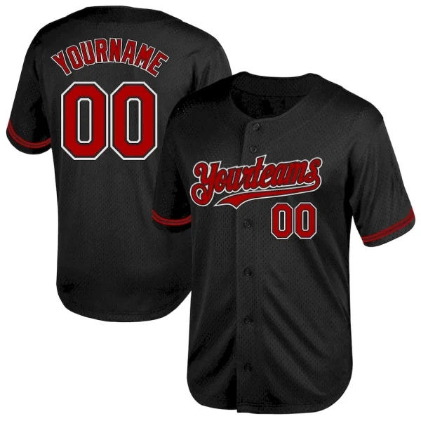 Custom Black Red-White Mesh Authentic Throwback Baseball Jersey JSX_56037553