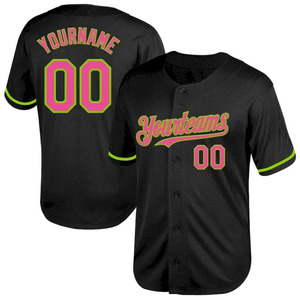 Custom Black Pink-Neon Green Mesh Authentic Throwback Baseball Jersey CTY_13184139