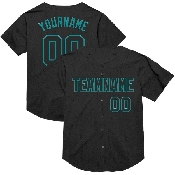 Custom Black Teal Mesh Authentic Throwback Baseball Jersey ESV_59518072