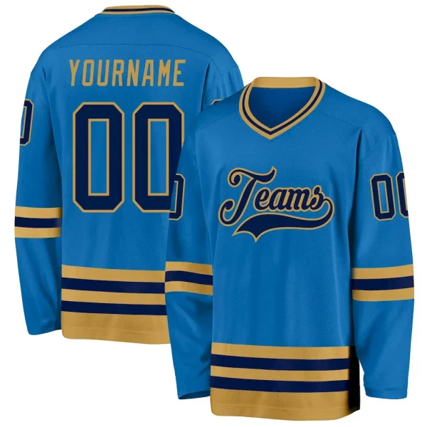 Custom Blue Navy-Old Gold Hockey Jersey EIS_58822862