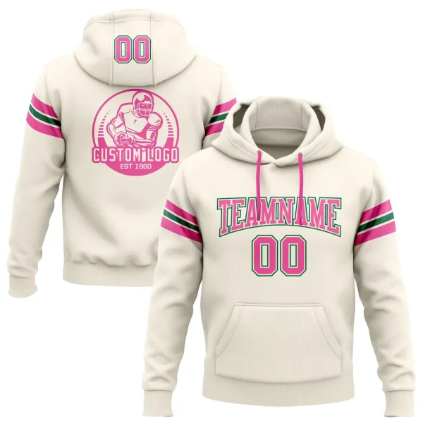 Custom Stitched Cream Pink-Kelly Green Football Pullover Sweatshirt Hoodie DGV_76122374
