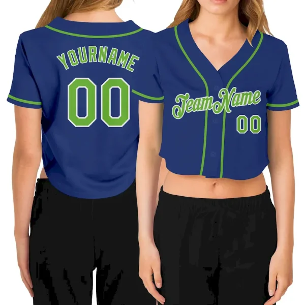 Custom Women's Royal Neon Green-White V-Neck Cropped Baseball Jersey AMX_99609763