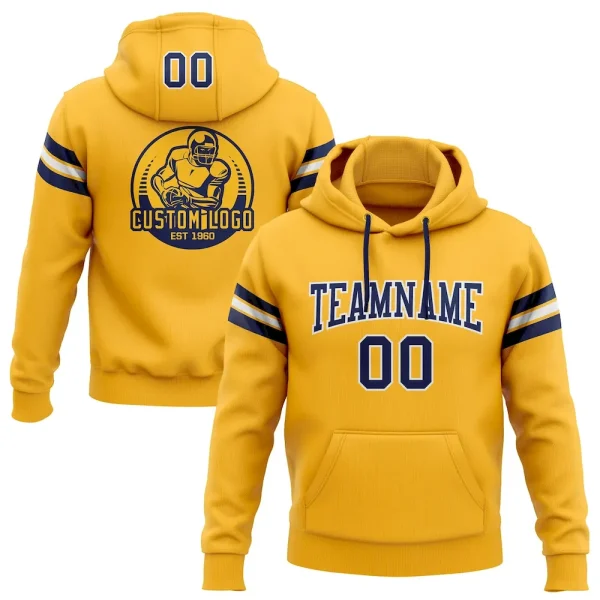 Custom Stitched Gold Navy-White Football Pullover Sweatshirt Hoodie PRX_69938031