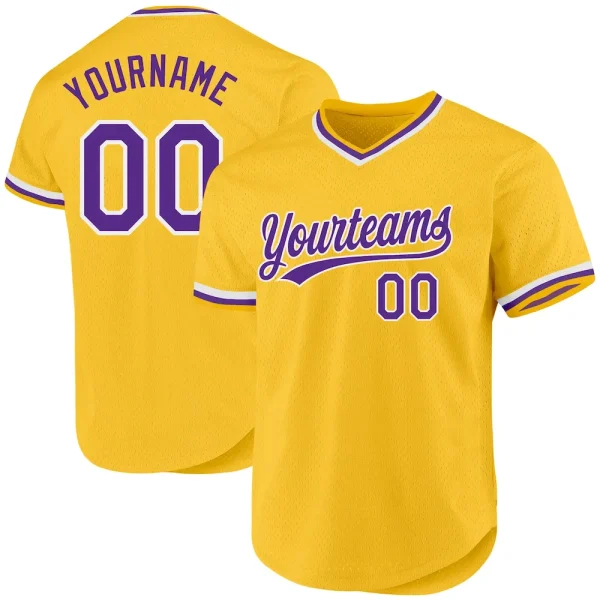 Custom Gold Purple-White Authentic Throwback Baseball Jersey AQX_13714947