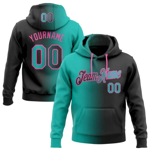 Custom Stitched Black Aqua-Pink Gradient Fashion Sports Pullover Sweatshirt Hoodie EWX_95653270