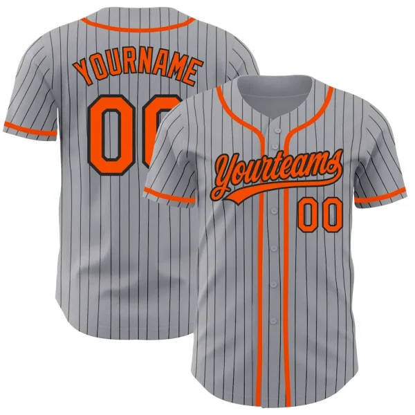 Custom Gray Black Pinstripe Orange Authentic Baseball Jersey FHQ_23295047