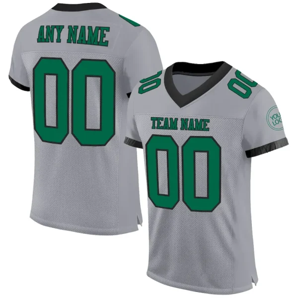 Custom Gray Kelly Green-Black Mesh Authentic Football Jersey IOY_99374366