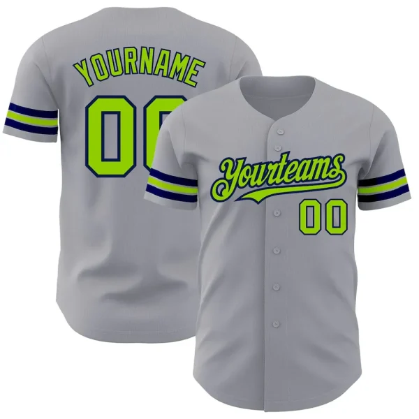 Custom Gray Neon Green-Navy Authentic Baseball Jersey HNY_70773754