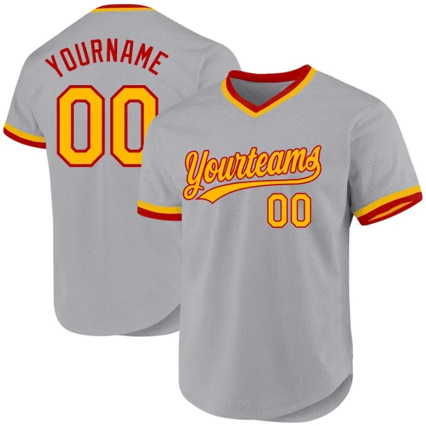 Custom Gray Gold-Red Authentic Throwback Baseball Jersey SYZ_48985723
