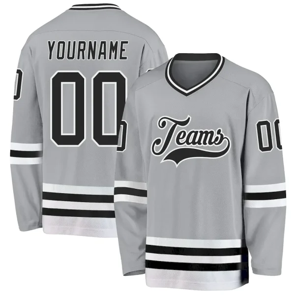 Custom Gray Black-White Hockey Jersey CEU_65958202
