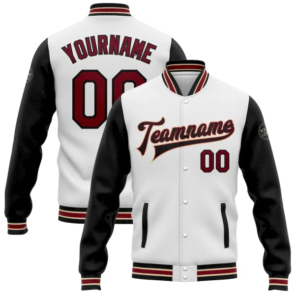 Custom White Crimson Black-City Cream Bomber Full-Snap Varsity Letterman Two Tone Jacket BDR_96535755