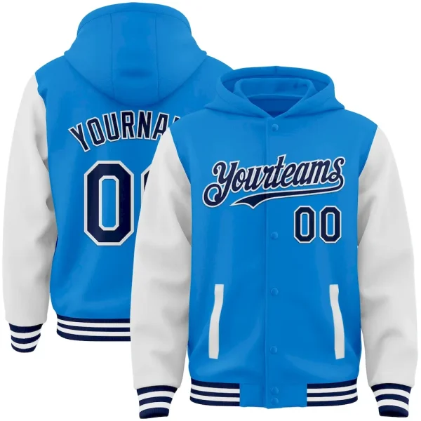 Custom Powder Blue Navy-White Bomber Full-Snap Varsity Letterman Two Tone Hoodie Jacket FQZ_30779639