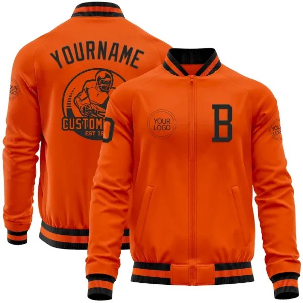 Custom Orange Black Bomber Varsity Letterman Zipper Jacket IRV_30190707