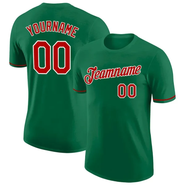 Custom Kelly Green Red-White Performance T-Shirt IRW_12745464