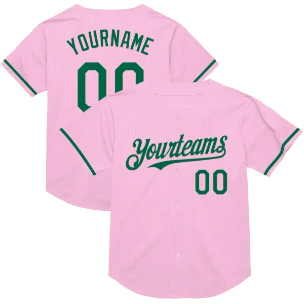 Custom Light Pink Kelly Green Mesh Authentic Throwback Baseball Jersey CJT_76759282