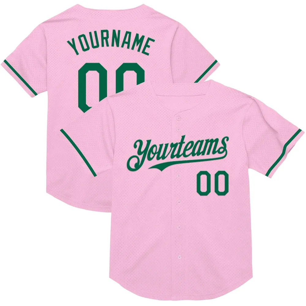 Custom Light Pink Kelly Green Mesh Authentic Throwback Baseball Jersey CJT_76759282