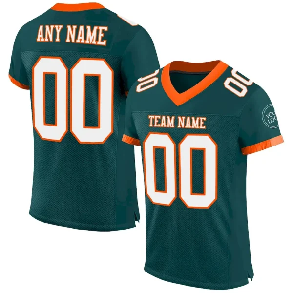 Custom Midnight Green White-Orange Mesh Authentic Football Jersey ENO_91628495