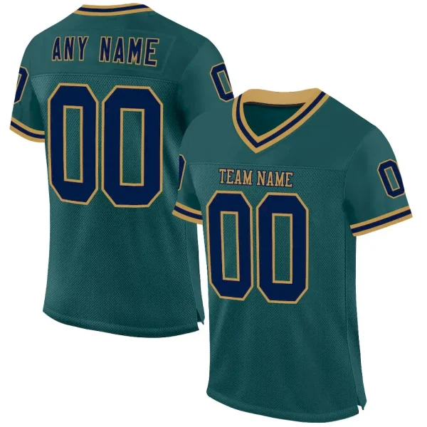 Custom Midnight Green Navy-Old Gold Mesh Authentic Throwback Football Jersey PRY_65762467