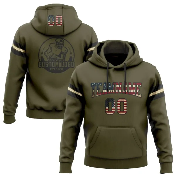 Custom Stitched Olive Vintage USA Flag Black-Cream Football Pullover Sweatshirt Salute To Service Hoodie PWY_15852918