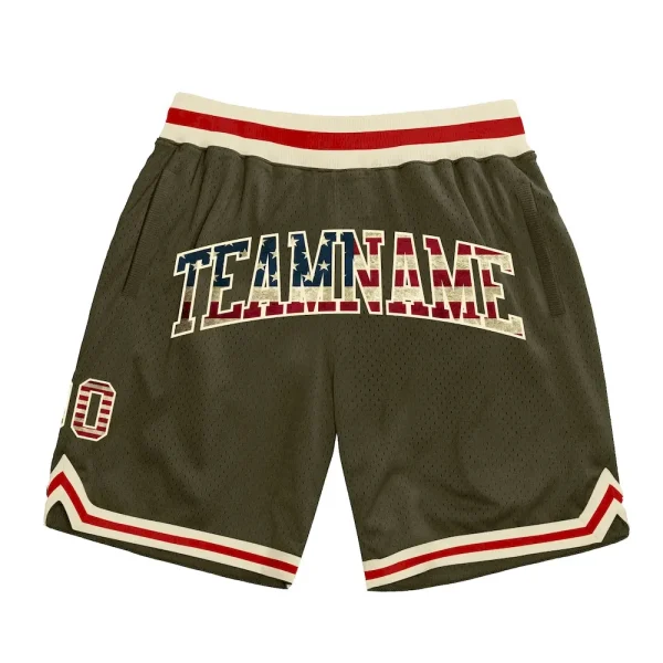 Custom Olive Vintage USA Flag Cream-Red Authentic Throwback Salute To Service Basketball Shorts KLQ_70342696