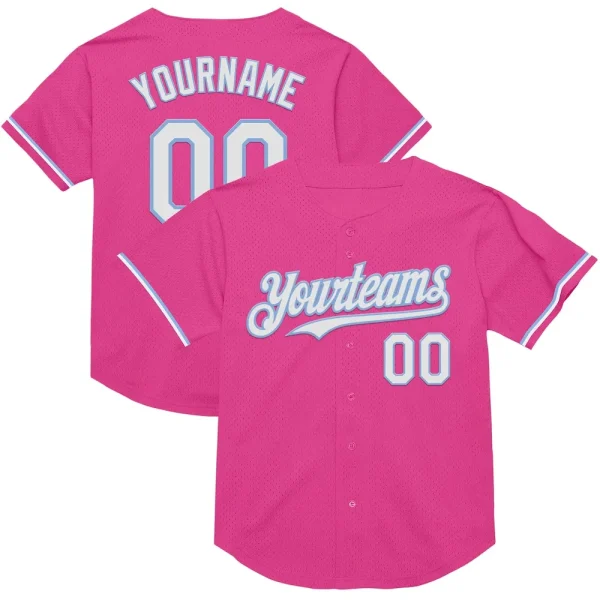 Custom Pink White-Light Blue Mesh Authentic Throwback Baseball Jersey LPZ_96130593