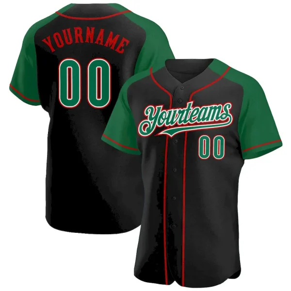 Custom Black Kelly Green-Red Authentic Raglan Sleeves Baseball Jersey BHX_74972695