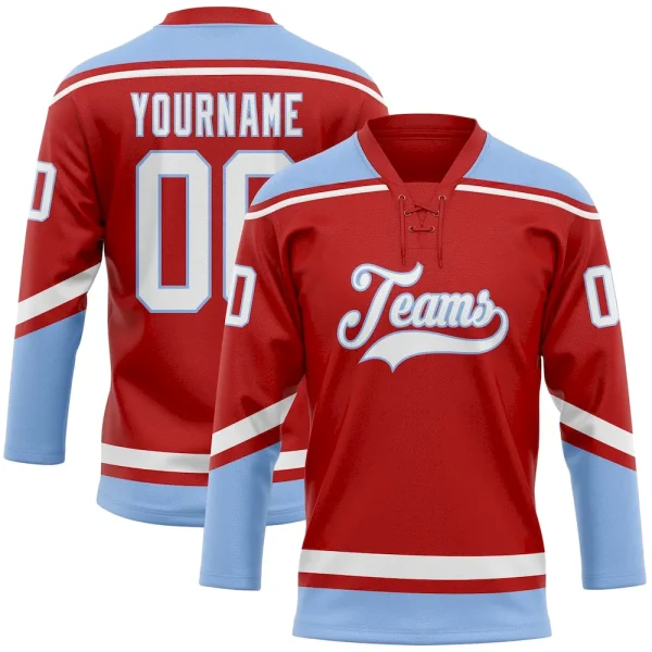 Custom Red White-Light Blue Hockey Lace Neck Jersey JRX_85764492