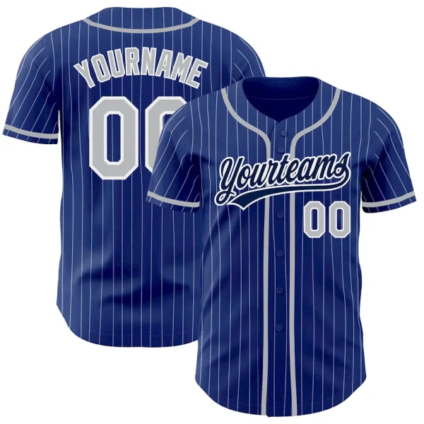 Custom Royal White Pinstripe Gray-Navy Authentic Baseball Jersey JPS_49411532