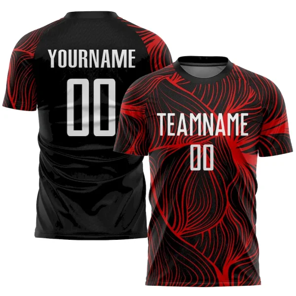 Custom Black White-Red Sublimation Soccer Uniform Jersey AKO_72422723