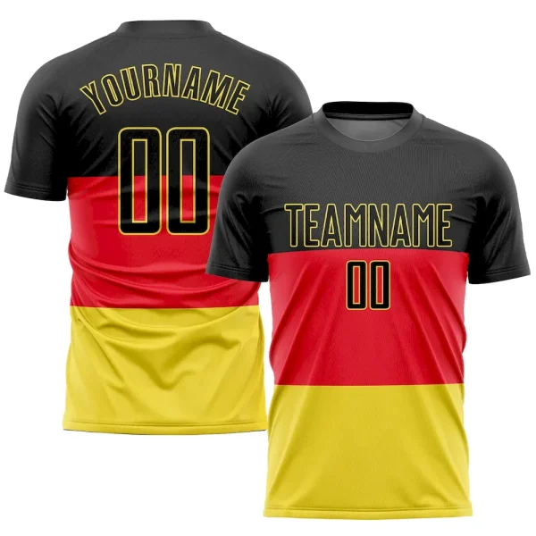 Custom Red Black-Gold Sublimation German Flag Soccer Uniform Jersey IOU_56742181