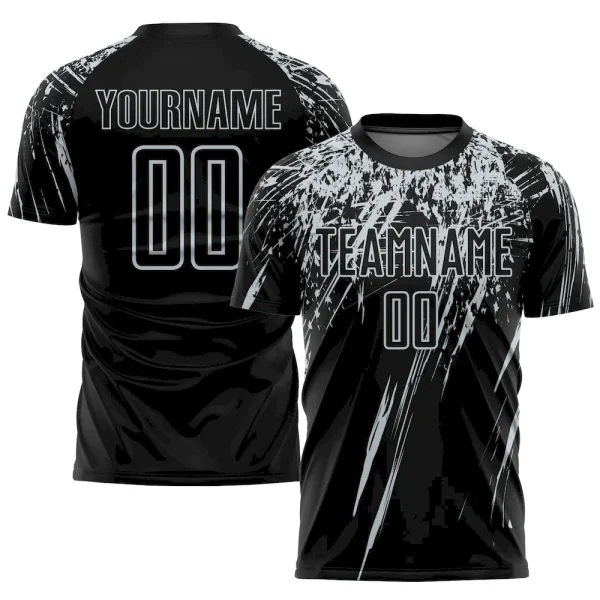 Custom Black Silver Sublimation Soccer Uniform Jersey DIR_31025389