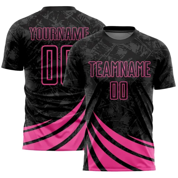 Custom Black Pink Wind Shapes Sublimation Soccer Uniform Jersey KQW_14225204