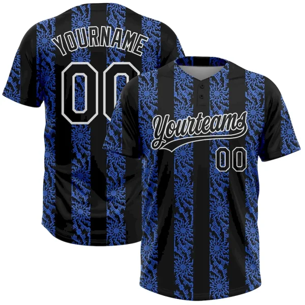 Custom Royal Black-White 3D Pattern Two-Button Unisex Softball Jersey FJO_37991668
