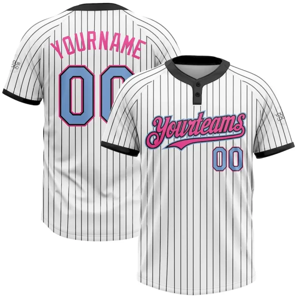 Custom White Black Pinstripe Light Blue-Pink Two-Button Unisex Softball Jersey AQR_44792234