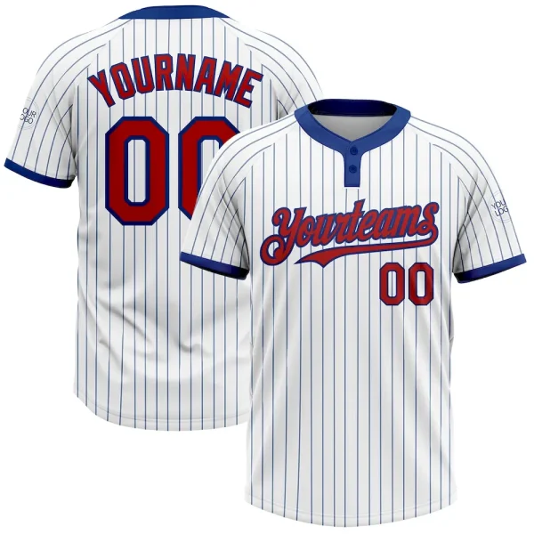 Custom White Royal Pinstripe Red Two-Button Unisex Softball Jersey OPS_59040595