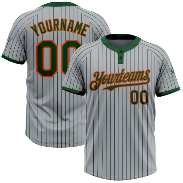 Custom Gray Green Pinstripe Orange Two-Button Unisex Softball Jersey KRV_33656510